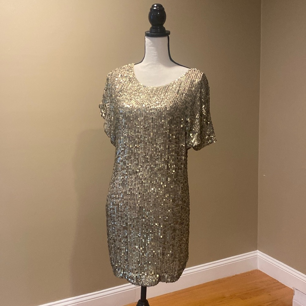 Vince sequin short dress / tunic gold